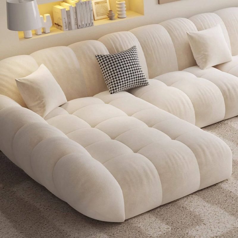 "L-Shape Left Parlor Sofa Chaise with Concealed Support for 5 Person, 142"L x 71"W x 31"H, Milk Fleece"