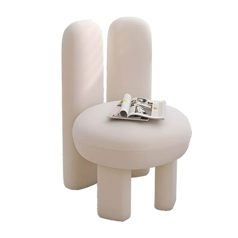 "Wooden Vanity Stool with Upholstered Seat and Back in Modern Style - Off-White 2 Piece Set"