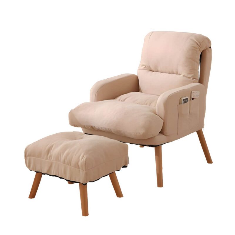 "Small Modern Recliner with Lumbar Support and Built-In Storage, featuring Wood Legs - Beige 29"L x 29"W x 38"H Recliner with Ottoman Cotton and Linen"