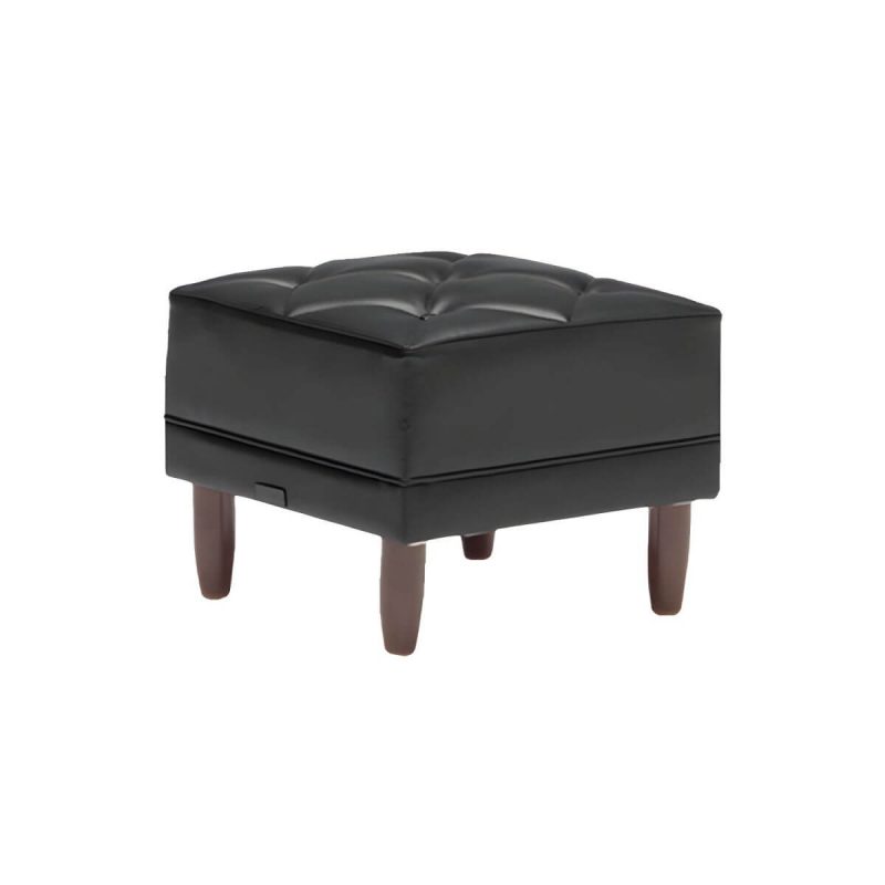 "Modern Upholstered Tufted Accent Stool with Wood Legs and Storage Not Included - Black 1 Piece"