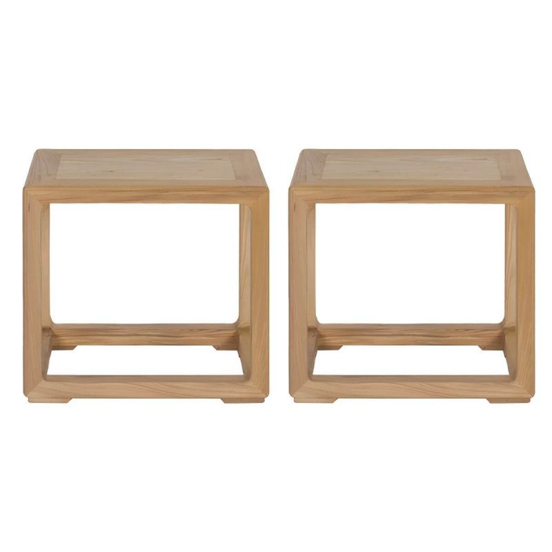 "Modern Wood Utility Stool with Backless Design and Square Base for Versatile Use - Natural Finish 2 Piece Set"