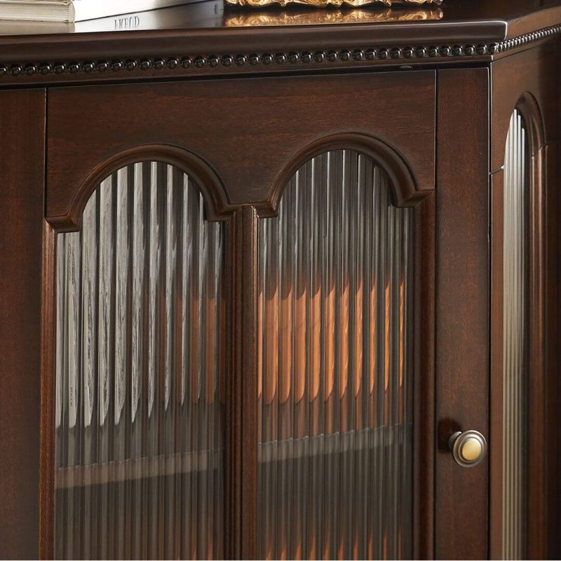 "Detached Cocoa Corner Accent Cabinet with 4 Exterior Shelves, Glass-panel Door, 1 Cabinet & Pull Knobs, 21"L x 21"W x 79"H"