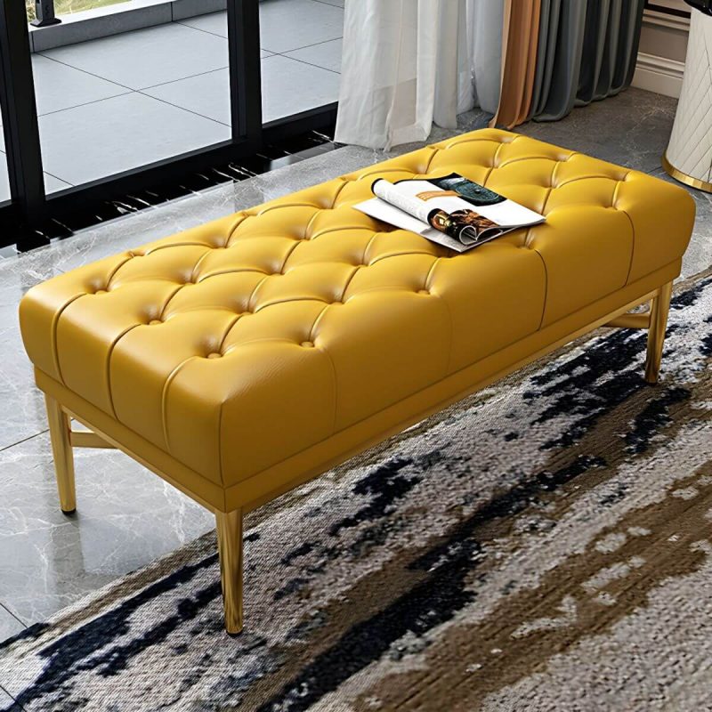 "Tufted Modern Upholstered Accent Stool with Nail Head Trim - Backless - 1 Piece Nappa Orange"