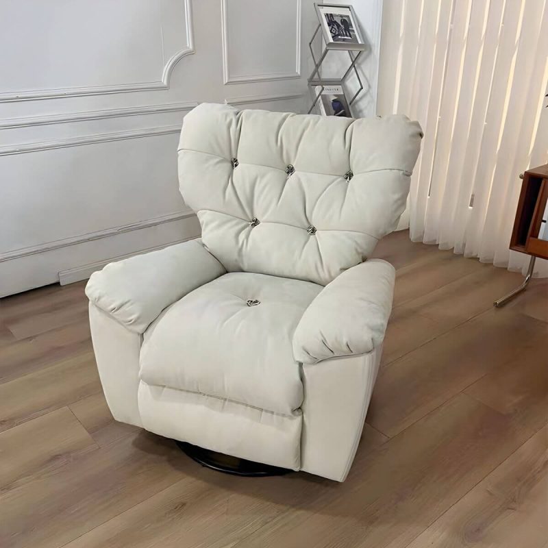 "Ergonomic Suede Modern Recliner with Tufted Back and Adjustable Lumbar Support - Manual - Handle/Lever Standard (No Motion) Cream"