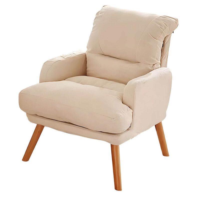 "Small Modern Recliner with Lumbar Support and Built-In Storage, featuring Wood Legs - Gray 29"L x 29"W x 34"H Recliner with Ottoman Cotton and Linen"