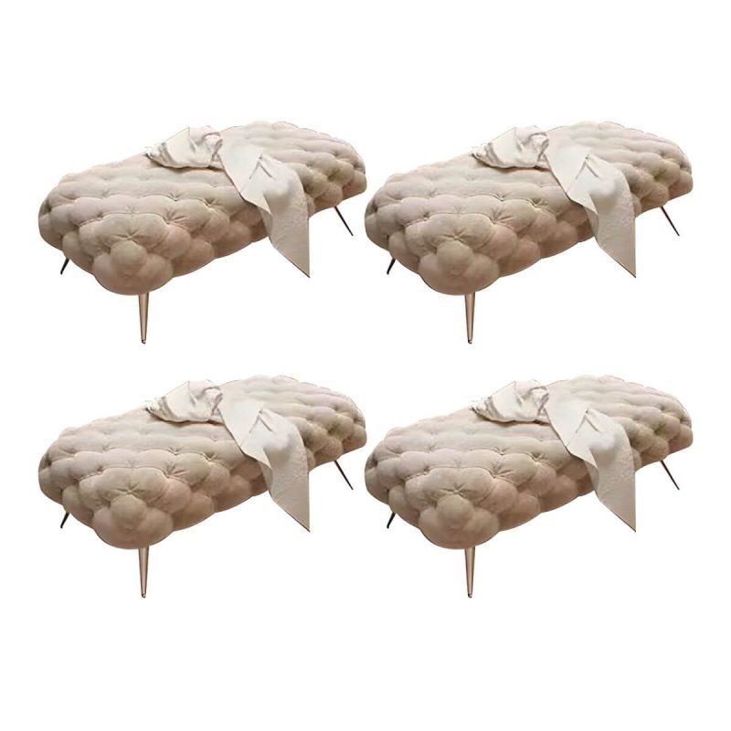 "Indoor Solid Color Contemporary Beige Rectangle Velvet Tufted Standard Footstool - 4 Piece Set 71"L x 18"W x 17"H"