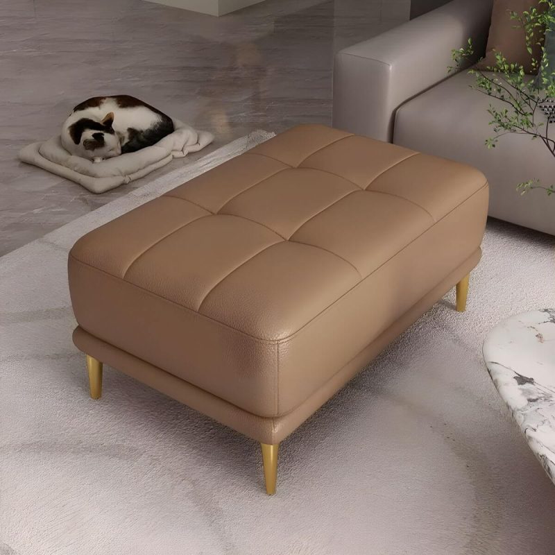 "Modern Upholstered Accent Stool with Tufted Seat and Wooden Legs - Medium Height - 1 Piece Coffee 35"L x 24"W x 17"H"
