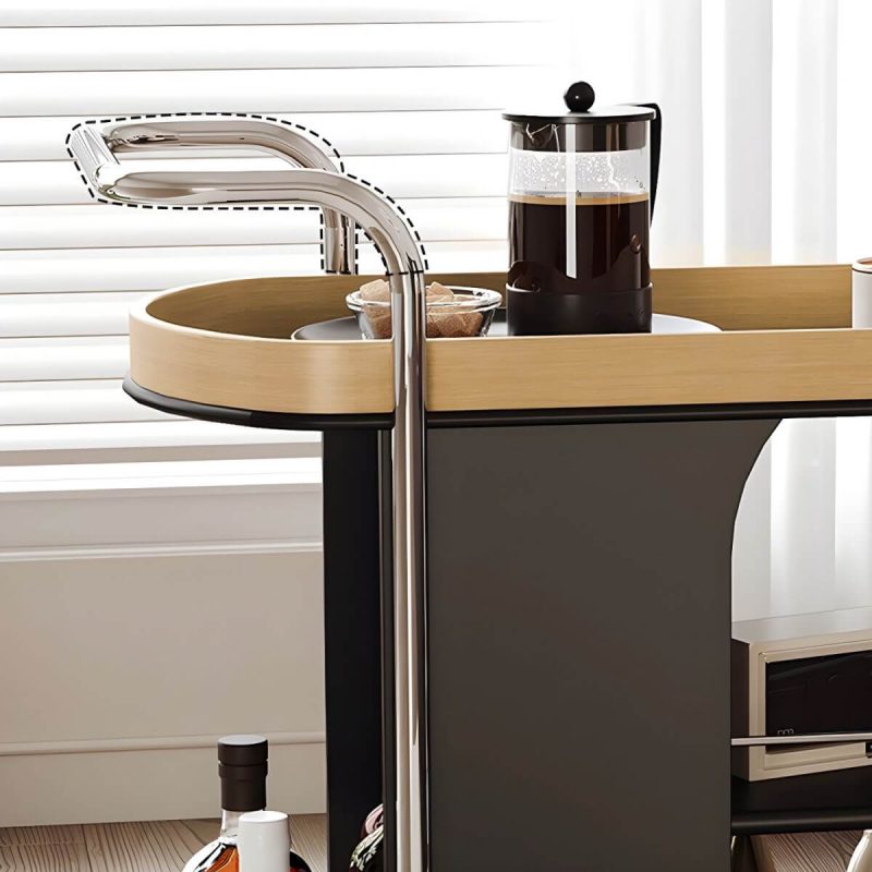 "Contemporary Side Table with Handle and Shelves, Black Frame and Wheels - Black 26"L x 15"W x 28"H"