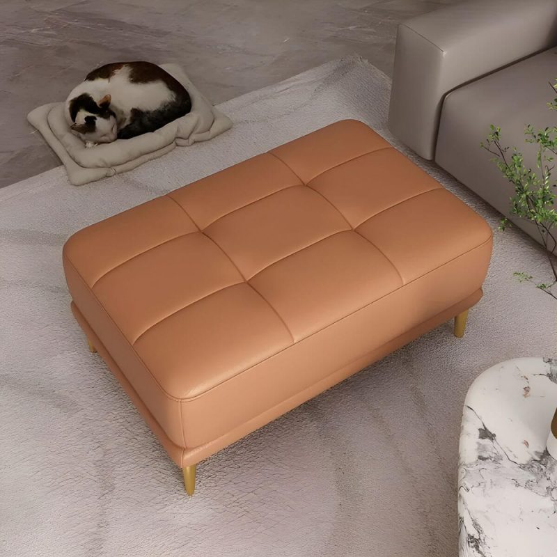 "Modern Upholstered Accent Stool with Tufted Seat and Wooden Legs - Medium Height - 2 Piece Set Orange 35"L x 24"W x 17"H"