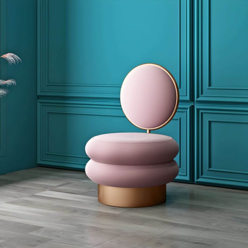 "Modern Upholstered Vanity Stool with Metal Frame and Patchwork Design - Red-Pink 2 Piece Set"