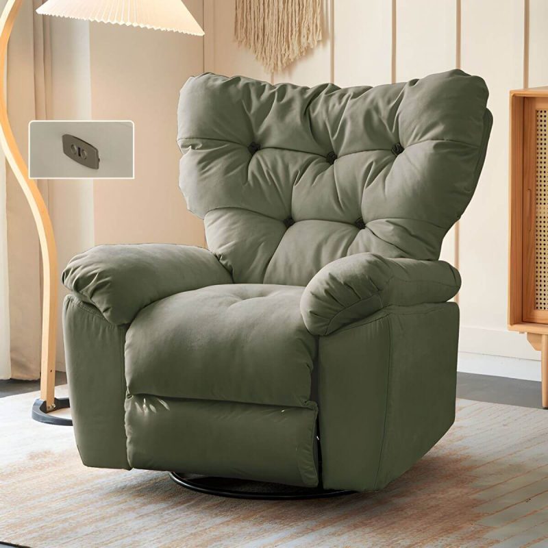 "Faux Leather Wing Chair Recliner Adjustable Wingback Recliner with Tufted Back - Dark Green Standard (No Motion) Power - Push Button"
