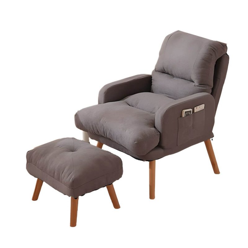 "Small Modern Recliner with Lumbar Support and Built-In Storage, featuring Wood Legs - Gray 29"L x 29"W x 38"H Recliner with Ottoman Cotton and Linen"
