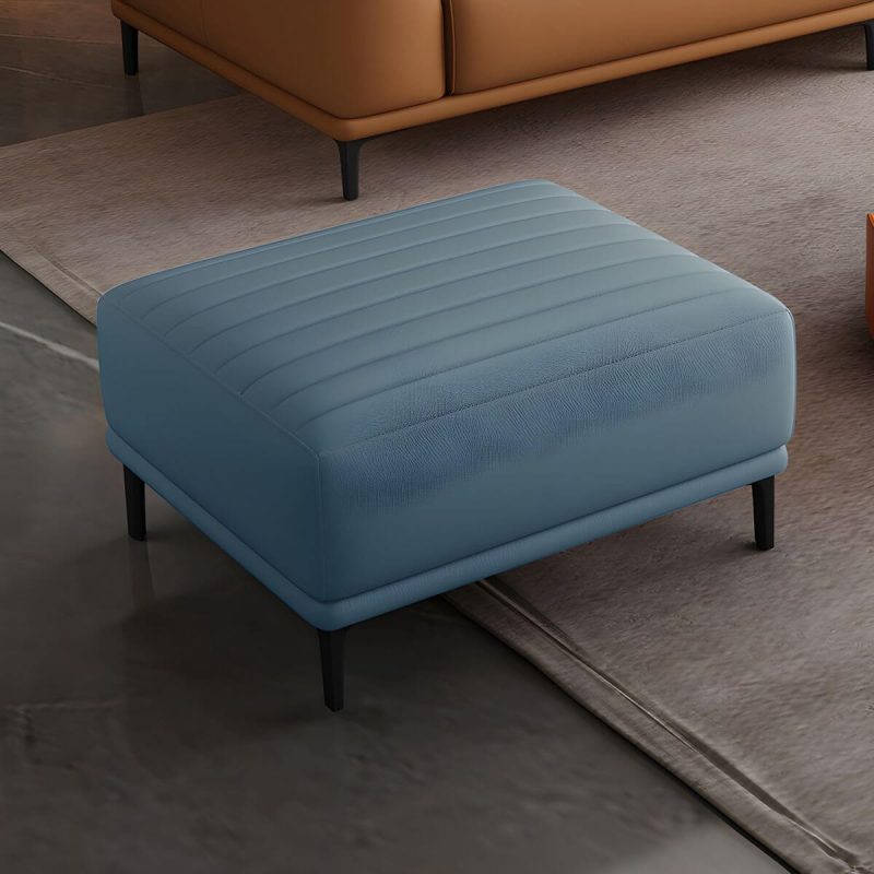"Modern Upholstered Accent Stool with Solid Color Seat and Pine Wood Legs, Medium Height - Blue 1 Piece"