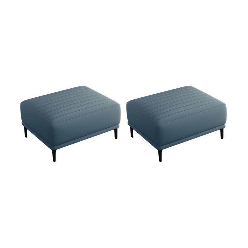 "Modern Upholstered Accent Stool with Solid Color Seat and Pine Wood Legs, Medium Height - Blue 2 Piece Set"