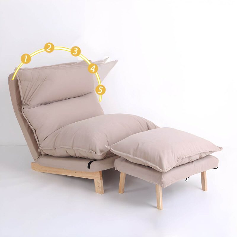 "Ergonomic Linen Recliner with Lumbar Support and Removable Cushions - Small Size - Coffee Recliner with Ottoman"