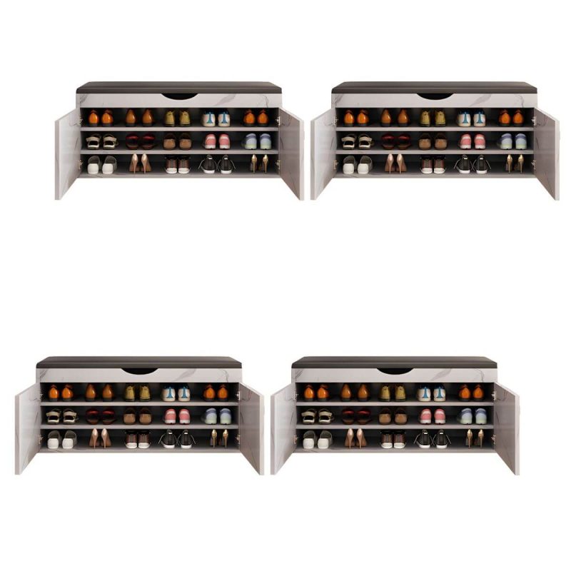 "Indoor Solid Color Contemporary Rectangle Wood with Storage Standard - 4 Piece Set Marble Gray 39.5"L x 14"W x 20"H"