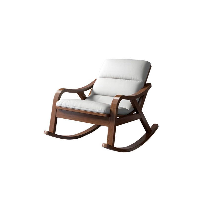 "Traditional Recliner Chair with Solid Wood Legs and Arms Indoor Chair - Faux Leather Beige Rocking Chair"