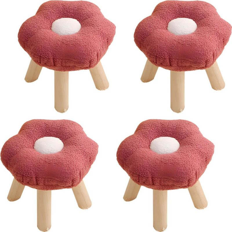 "Modern Unique Flannel Ottoman with Removable Cushion Cover and Wood Frame - 4 Piece Set Red"