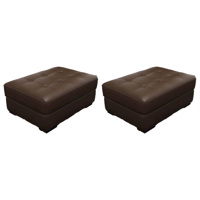 "Solid Color Genuine Leather Backless Wood and Upholstered Stool - 2 Piece Set 31.5"L x 24"W x 16"H Coffee Trunk Storage Not Included"