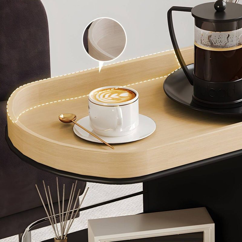 "Contemporary Side Table with Handle and Shelves, Black Frame and Wheels - Wood Color 28"L x 16"W x 26"H"