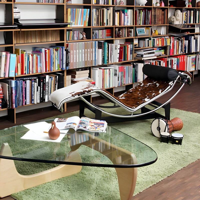 "Ergonomic Metal Recliner with Legs, Ideal for Modern Style and Small Spaces - Brown/ White Genuine Fur"