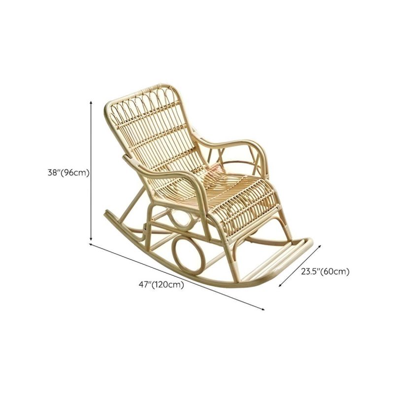 "Dimension of Scandinavian Rattan Rocking Chair with Track Arms and Spindle Back in Nature - Wood Color"