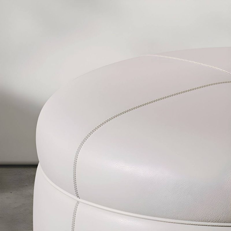 "Modern Genuine Leather Accent Stool Backless Round Solid Wood Stool - Orange 1 Piece"