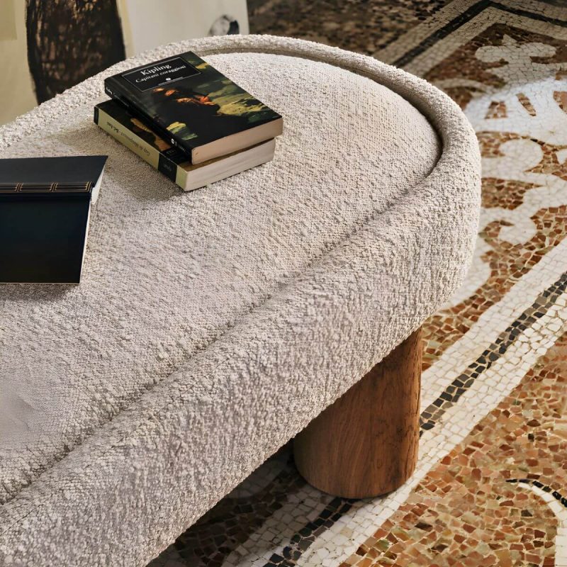 "Scandinavian Wool Pouf in Solid Wood indoor Wool Upholstered - 1 Piece 39"L x 18"W x 17"H"