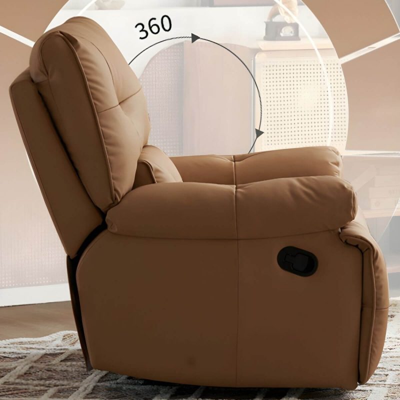 "Ergonomic Modern Recliner with Lumbar Support and Stain-Resistant Faux Leather Upholstery - Gray Deck Chair Manual Recline Swivel Rocker"