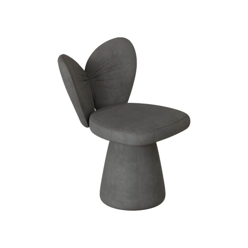"Modern High-Back Upholstered Vanity Stool with Wood frame and Swivel Feature - Dark Gray 1 Piece"