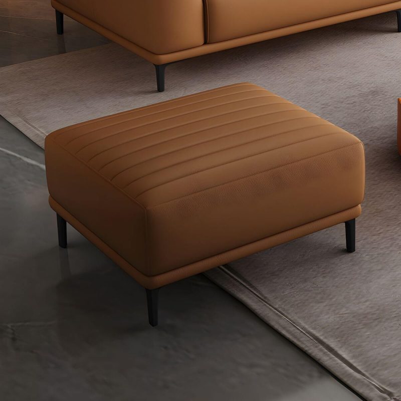 "Modern Upholstered Accent Stool with Solid Color Seat and Pine Wood Legs, Medium Height - Brown 1 Piece"