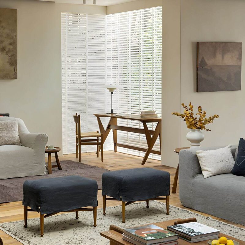 "Modern Upholstered Backless Accent Stool with Wood Legs and Linen Upholstery - Grey 1 Piece"