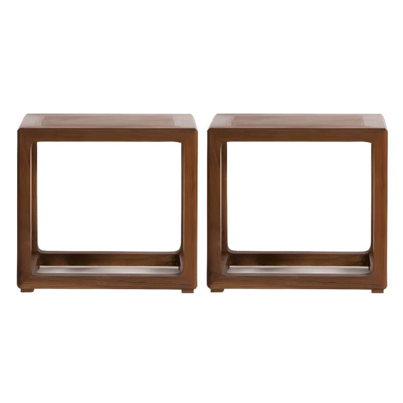 "Modern Wood Utility Stool with Backless Design and Square Base for Versatile Use - Brown 2 Piece Set"