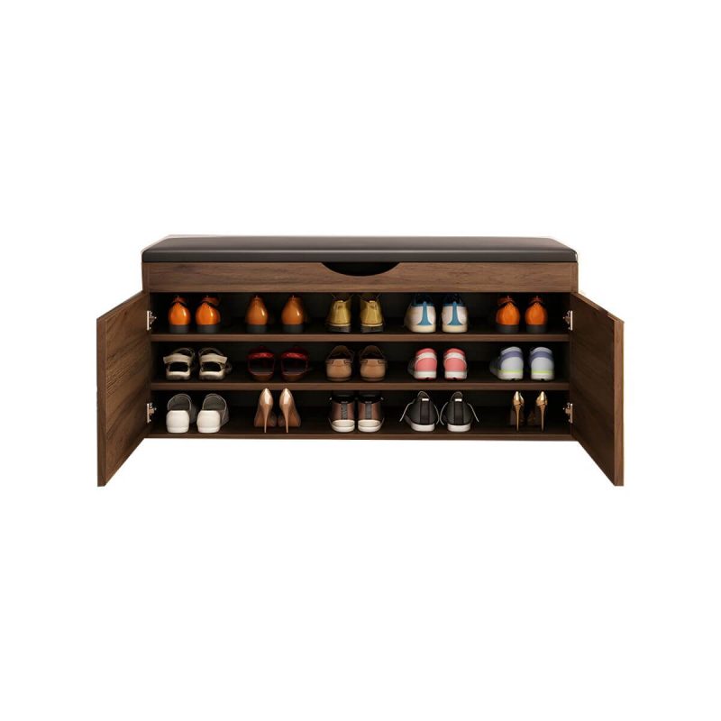 "Indoor Solid Color Contemporary Rectangle Wood with Storage Standard - 1 Piece Walnut 39.5"L x 14"W x 20"H"
