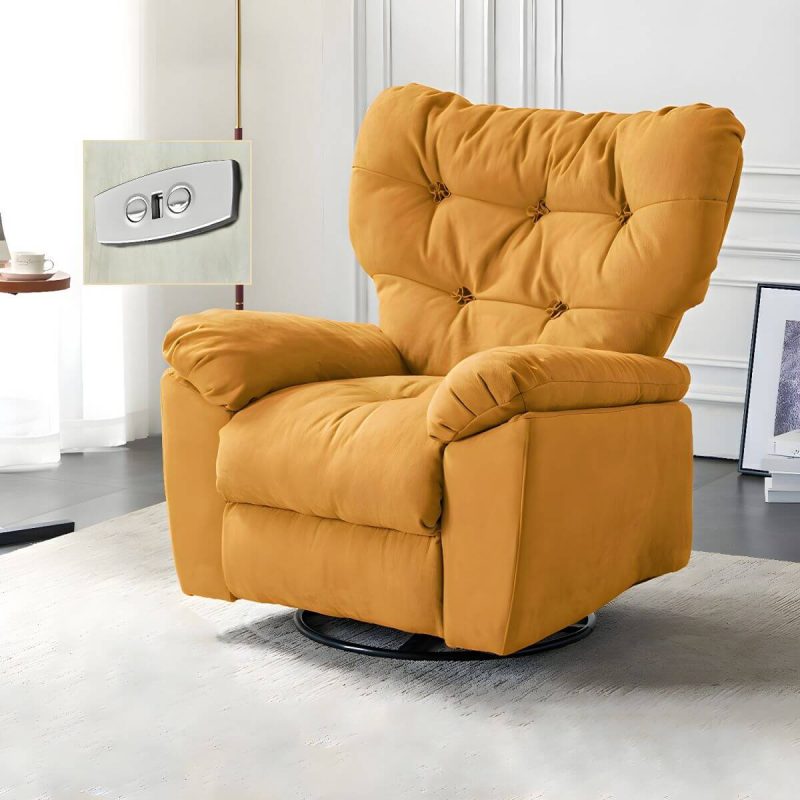 "Ergonomic Suede Modern Recliner with Tufted Back and Adjustable Lumbar Support - Power - Push Button Standard (No Motion) Yellow"