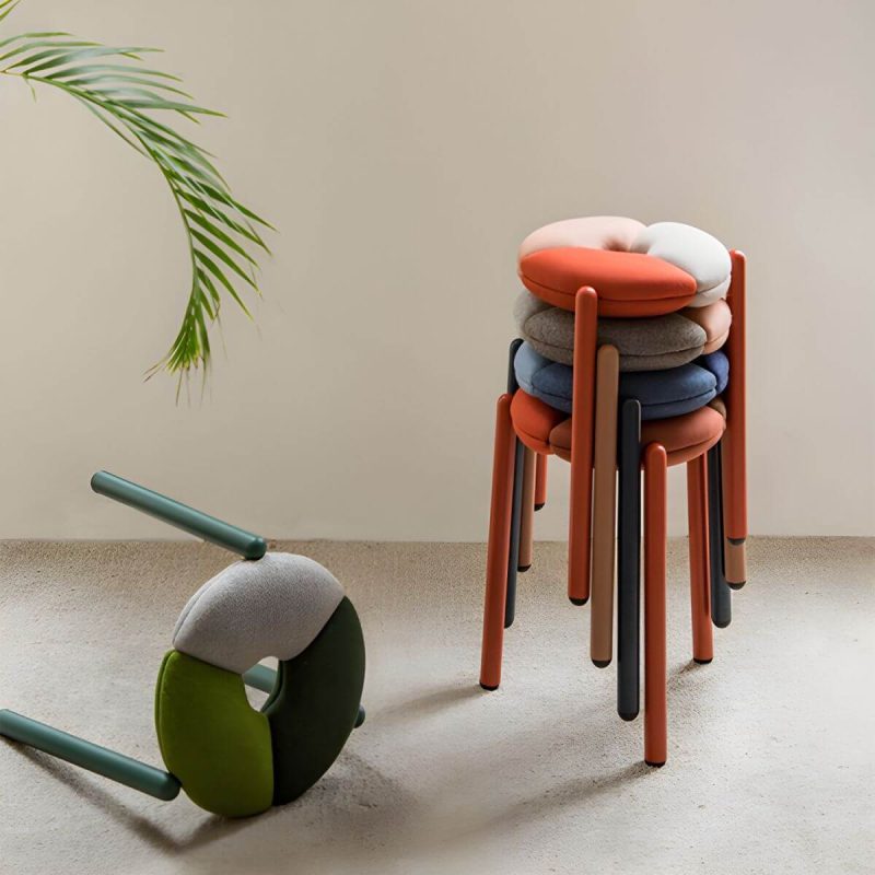 "Modern Upholstered Accent Stool with Metal Frame and Stackable Design - 1 Piece Red"