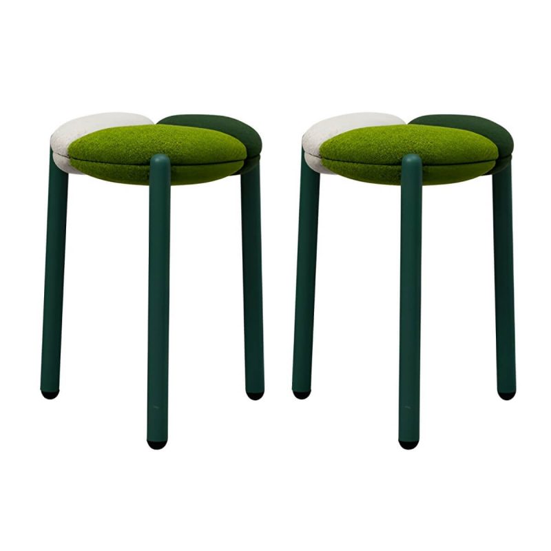 "Modern Upholstered Accent Stool with Metal Frame and Stackable Design - 2 Piece Set Green"