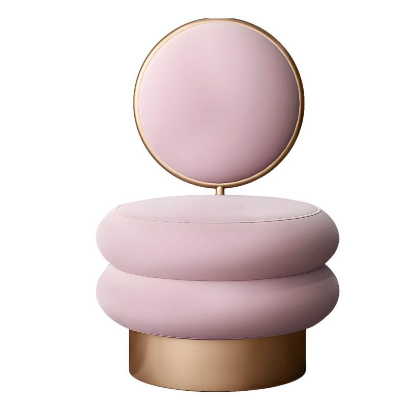 "Modern Upholstered Vanity Stool with Metal Frame and Patchwork Design - Pink-Blue 2 Piece Set"