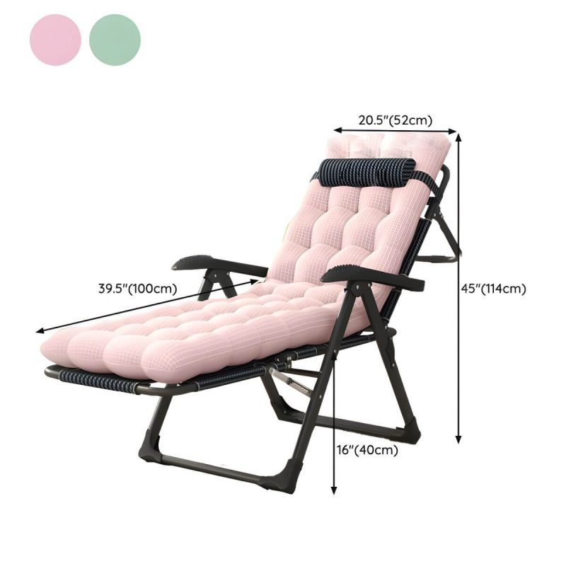 "Dimension of Small Modern Recliner with Massage Function and Striped Pattern, featuring Metal Legs - Matte Black Pink Recliner & Cushion"