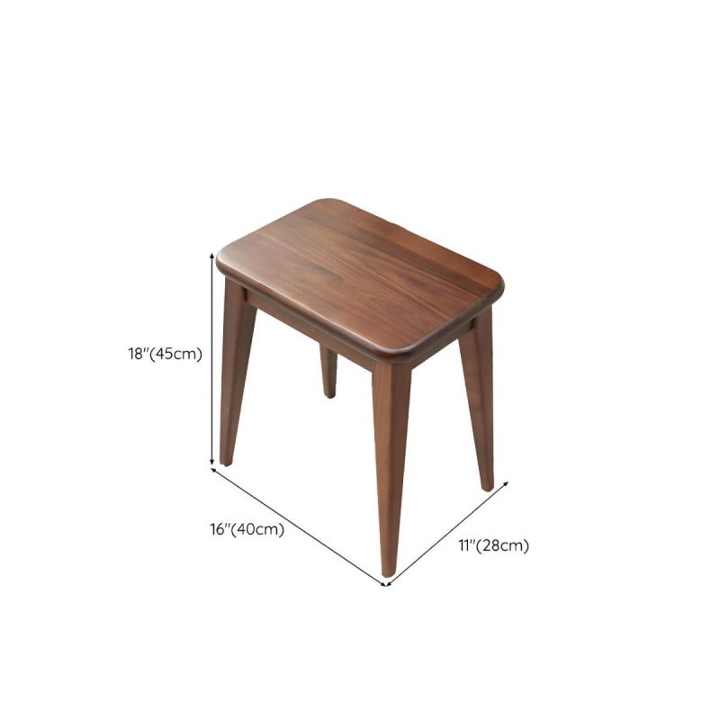 "Dimension of Modern Brown Walnut Wood Utility Stool with Stackable Legs for Table Use - 1 Piece"