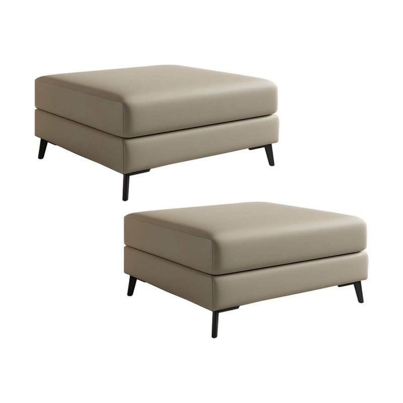 "Modern Standard Ottoman in Faux Leather with Solid Color and Wood Frame - 2 Piece Set Off-White 31"L x 23"W x 16"H"
