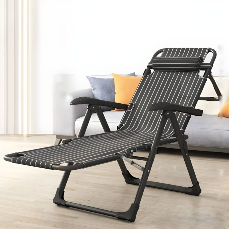 "Small Modern Recliner with Massage Function and Striped Pattern, featuring Metal Legs - Black Not Available Deck Chair"