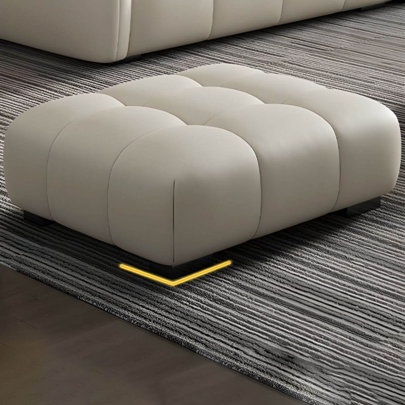 "Upholstered Modern Pine Accent Stool with Tufted Seat and Wooden Legs - White 2 Piece Set"