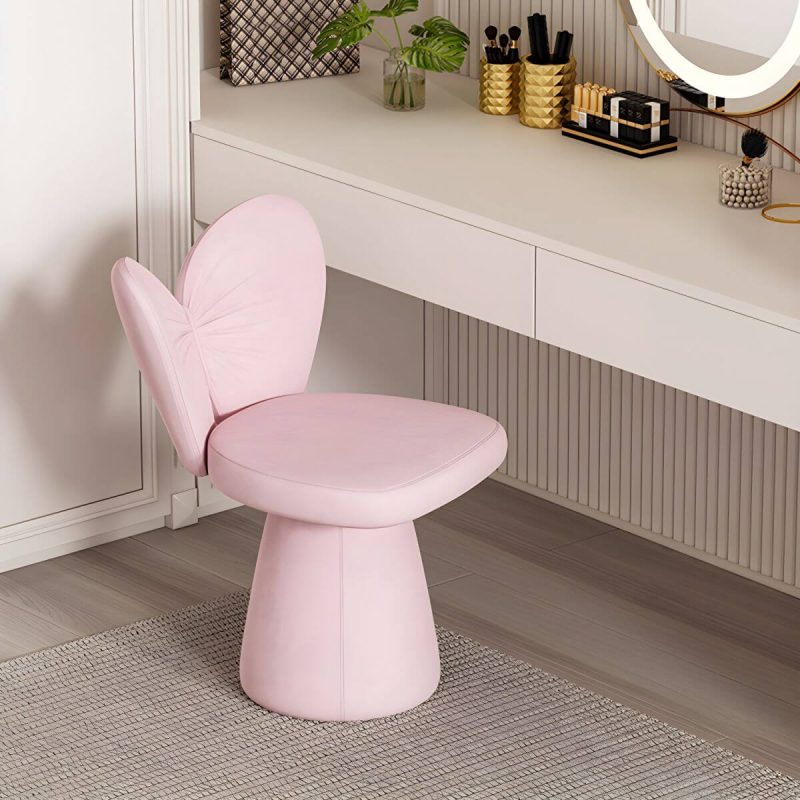 "Modern High-Back Upholstered Vanity Stool with Wood frame and Swivel Feature - White 1 Piece"