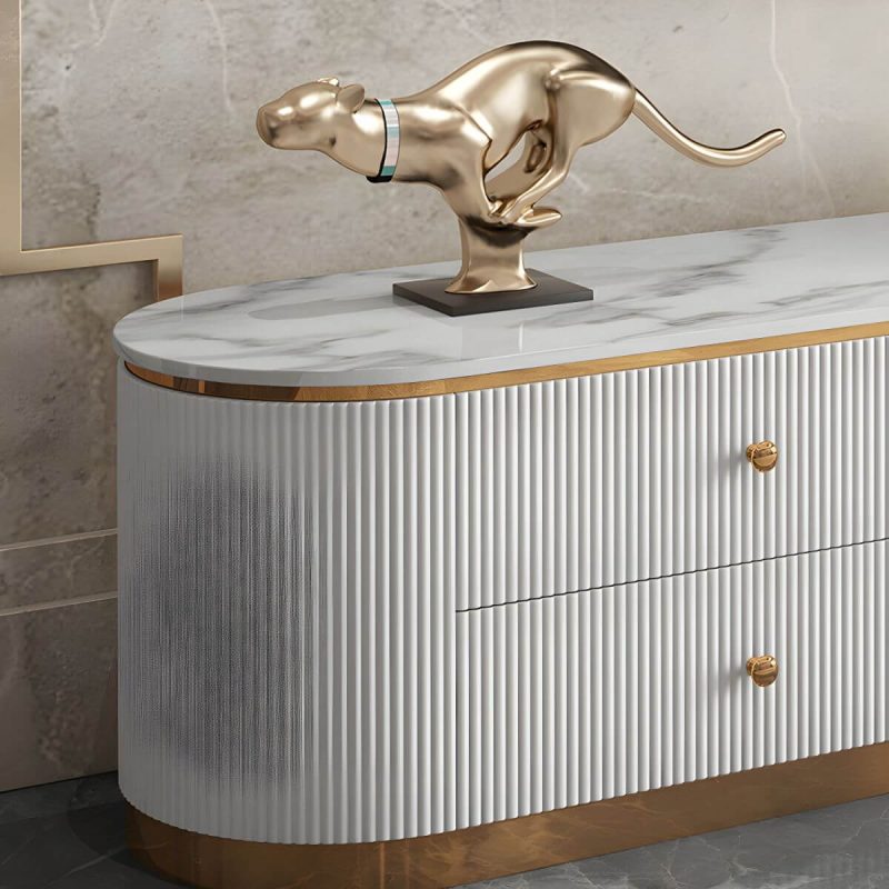 "Glam Marble TV Stand Console Enclosed Storage TV Media Stand with Doors for Living Room - 87"L x 16"W x 17"H White"