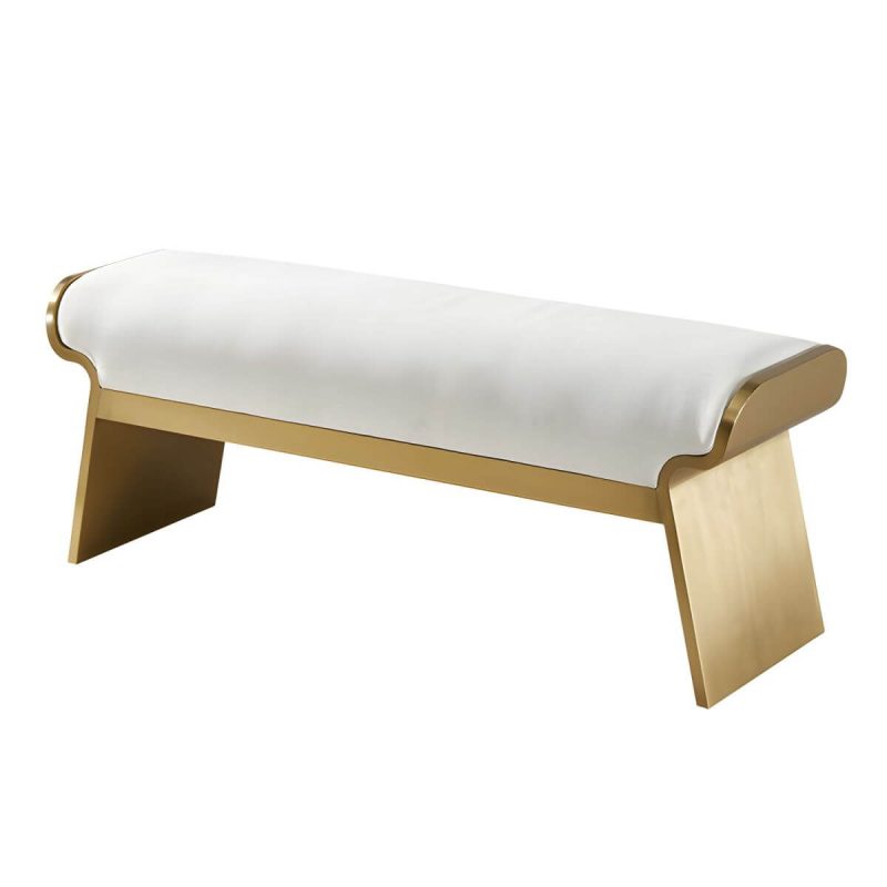 "Modern Beige Leather Rectangle Ottoman with Metal Frame for Stylish Comfort - 1 Piece 39.5"L x 14"W x 18"H"