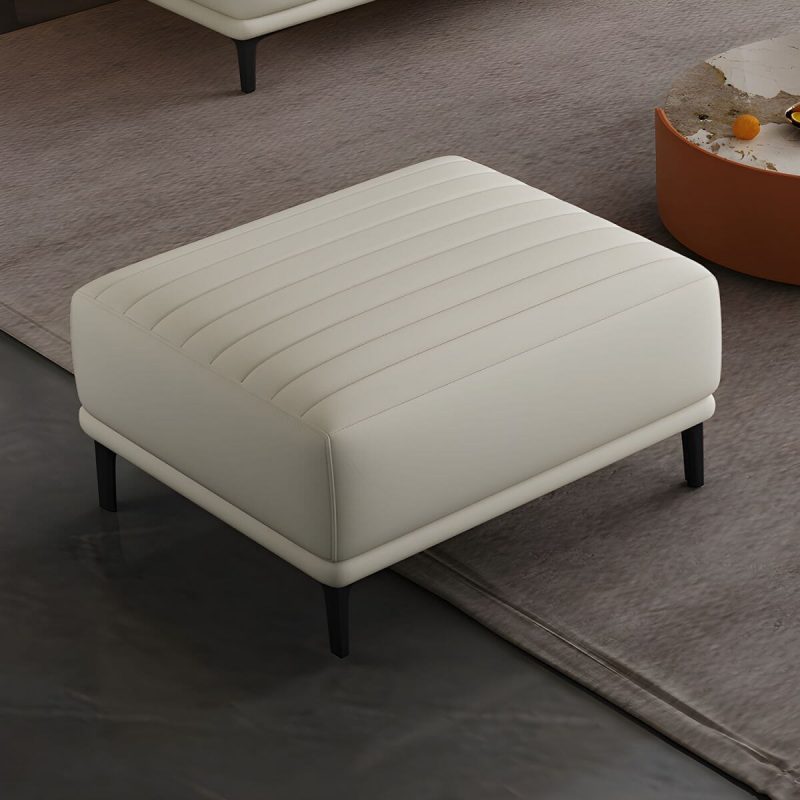 "Modern Upholstered Accent Stool with Solid Color Seat and Pine Wood Legs, Medium Height - White 1 Piece"