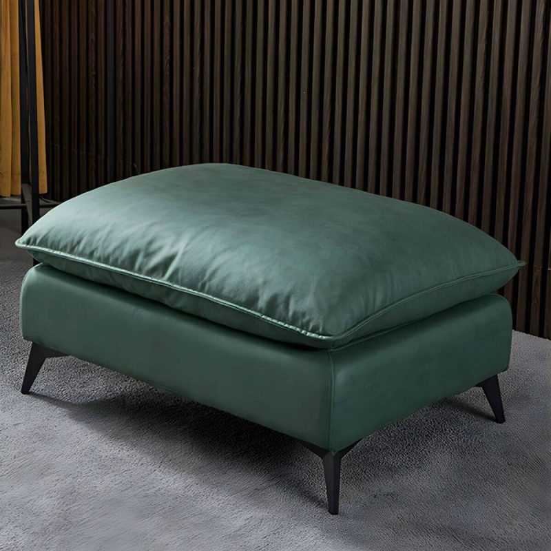 "Modern Upholstered Accent Stool with Wooden Legs - Medium Height (17" - 19") - Blackish Green 1 Piece"