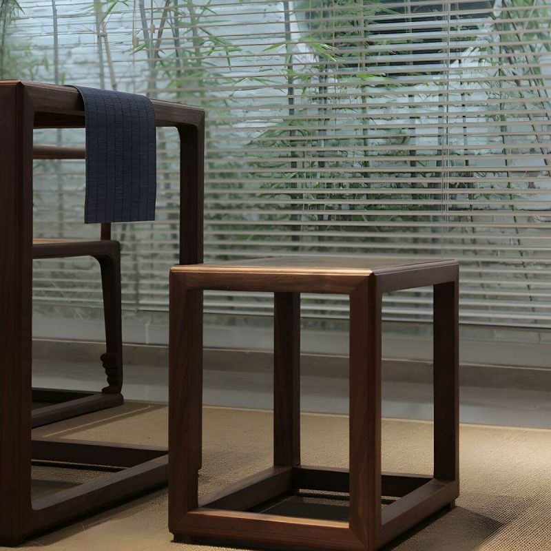 "Modern Wood Utility Stool with Backless Design and Square Base for Versatile Use - Natural Finish 2 Piece Set"