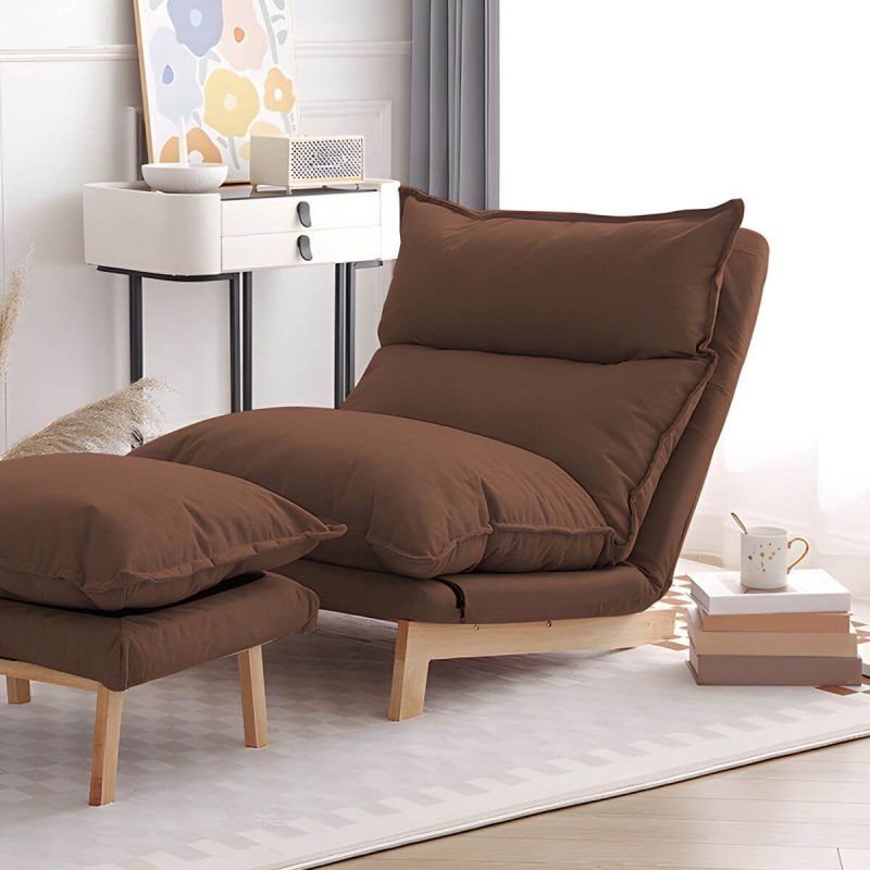 "Ergonomic Linen Recliner with Lumbar Support and Removable Cushions - Small Size - Coffee Deck Chair"